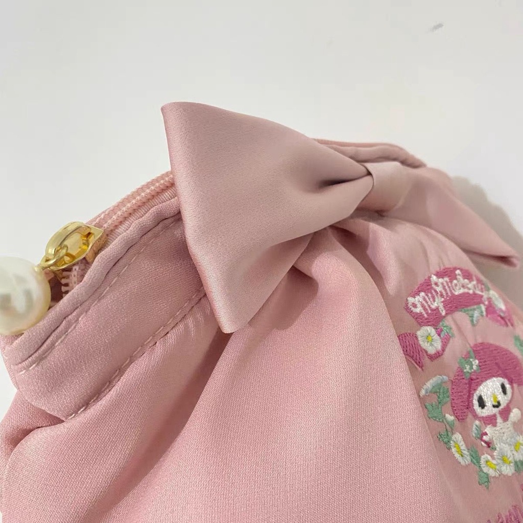 ⊙☈№Sera 2022 baru Jepang lucu berkapasitas besar kawaii Melody busur tangan membawa tas kosmetik tas penyimpanan bordir