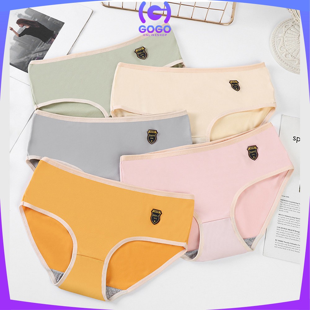 GOGO-P135 Celana Dalam Fashion Wanita Kolor Wanita Bahan Katun Halus CD Wanita Pendek Panties Segitiga Impor