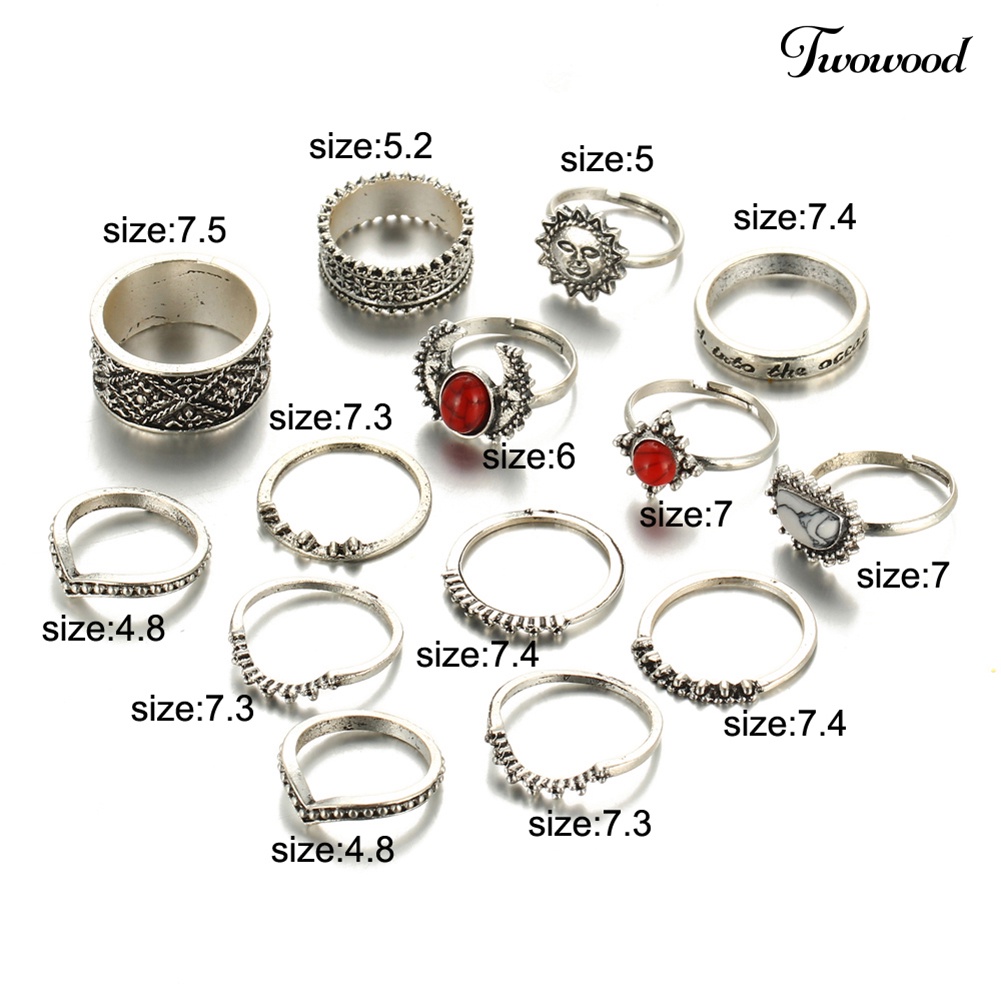 14 Pcs Cincin Knuckle Midi Warna Merah Turquoise Gaya Punk Vintage Untuk Wanita