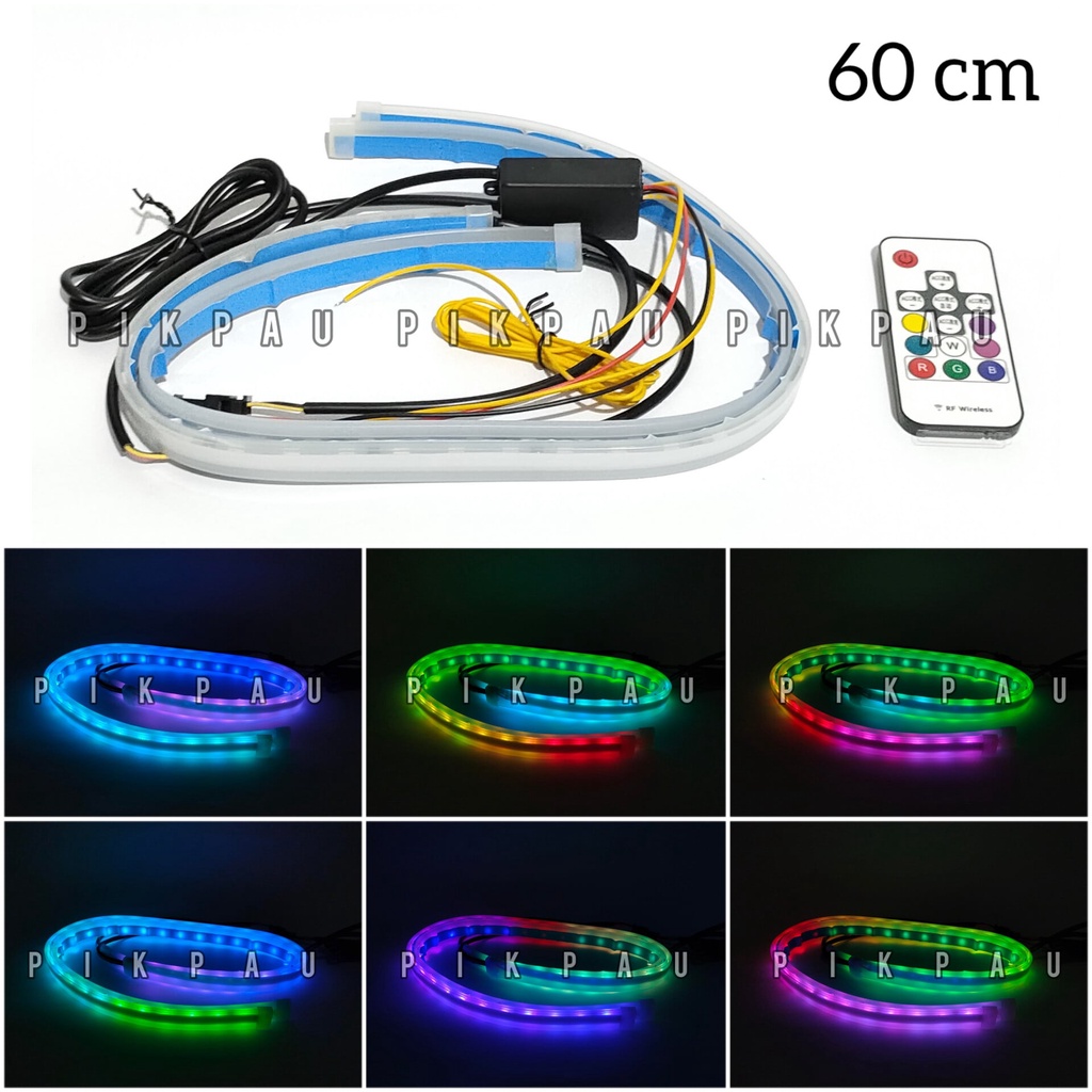 SEPASANG Lampu LED DRL Alis Slim RGB + Remote 60cm Banyak Warna dan Mode