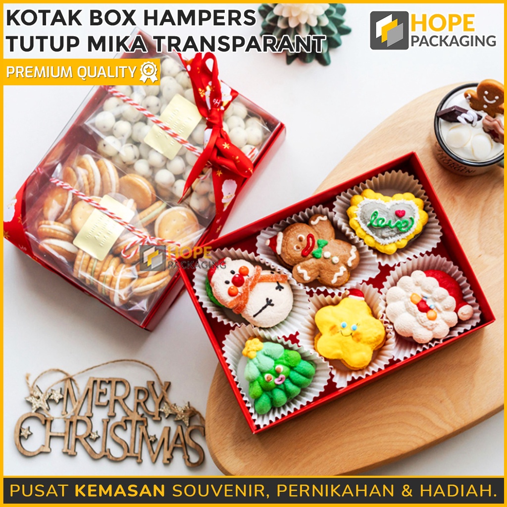 Box Dus mika / box Lebaran / box natal / dessert Box / Kotak Box Hampers Merah + tutup mika transparant
