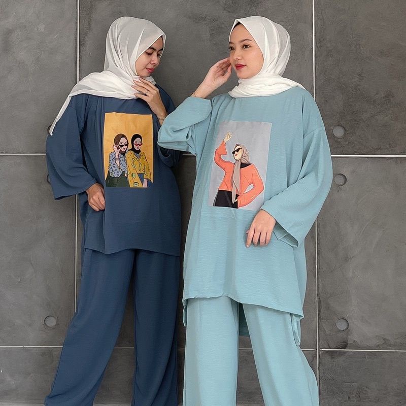ONE SET CRINKLE AIRFLOW SABLON OOTD TERBARU / SETELAN SABLON CRINKLE AIRFLOW FASHION MUSLIM KOREAN S