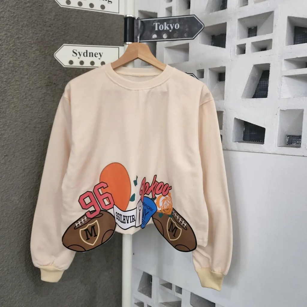 Crooptop Wanita 96 M Rugby Sweter Motif Lucu Atasan Remaja Terbaru