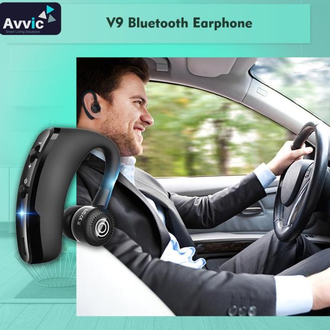 Headset Bluetooth voyager V9 Wireless Hands-free Earphone Mic Control - Black wt Pouch