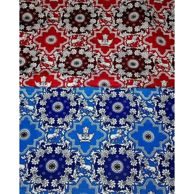 Kain batik seragam sekolah sd motif kambing warna merah dan biru eceran meteran termurah dan terlari