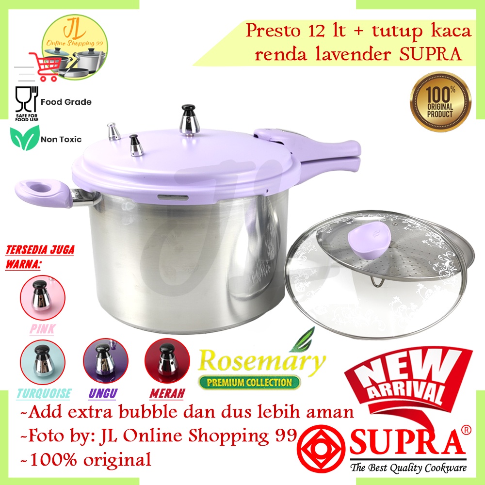 Jual New SUPRA Panci Presto 12liter Steamer Tutup Kaca Pastel Lavender Pressure Cooker