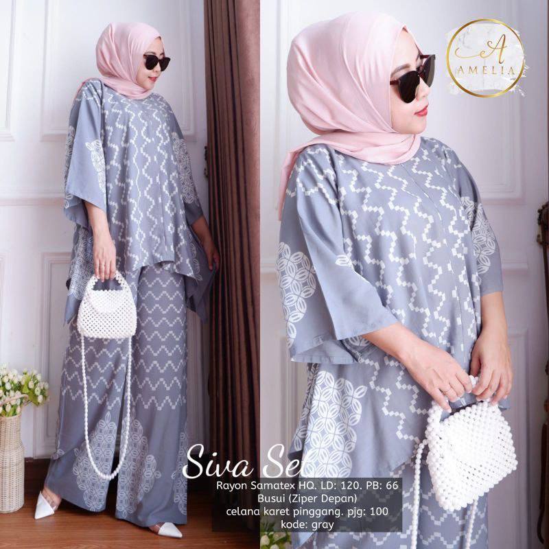 Siva Set - One Set Jumbo Waka Waka Setelan Wanita Rayon Premium  Set Celana Panjang Batik Bigsize Kekinian LD  140 cm