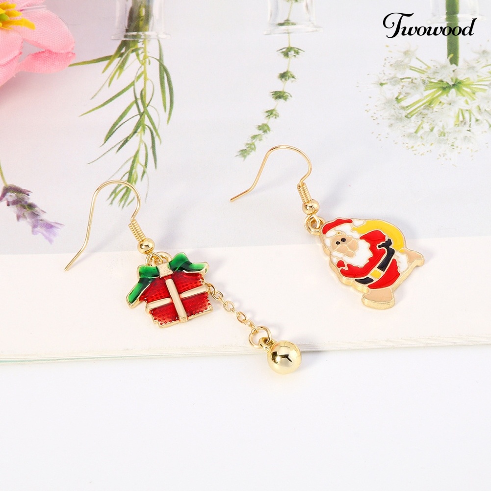 Anting Kait Asimetris Desain Santa Claus Untuk Wanita