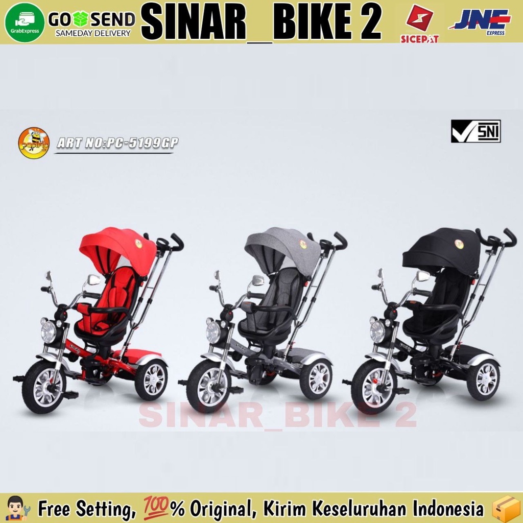 Sepeda Roda 3 Tiga PACIFIC PC-5199 Tricycle Stroller Anak Model Motor Ban Karet