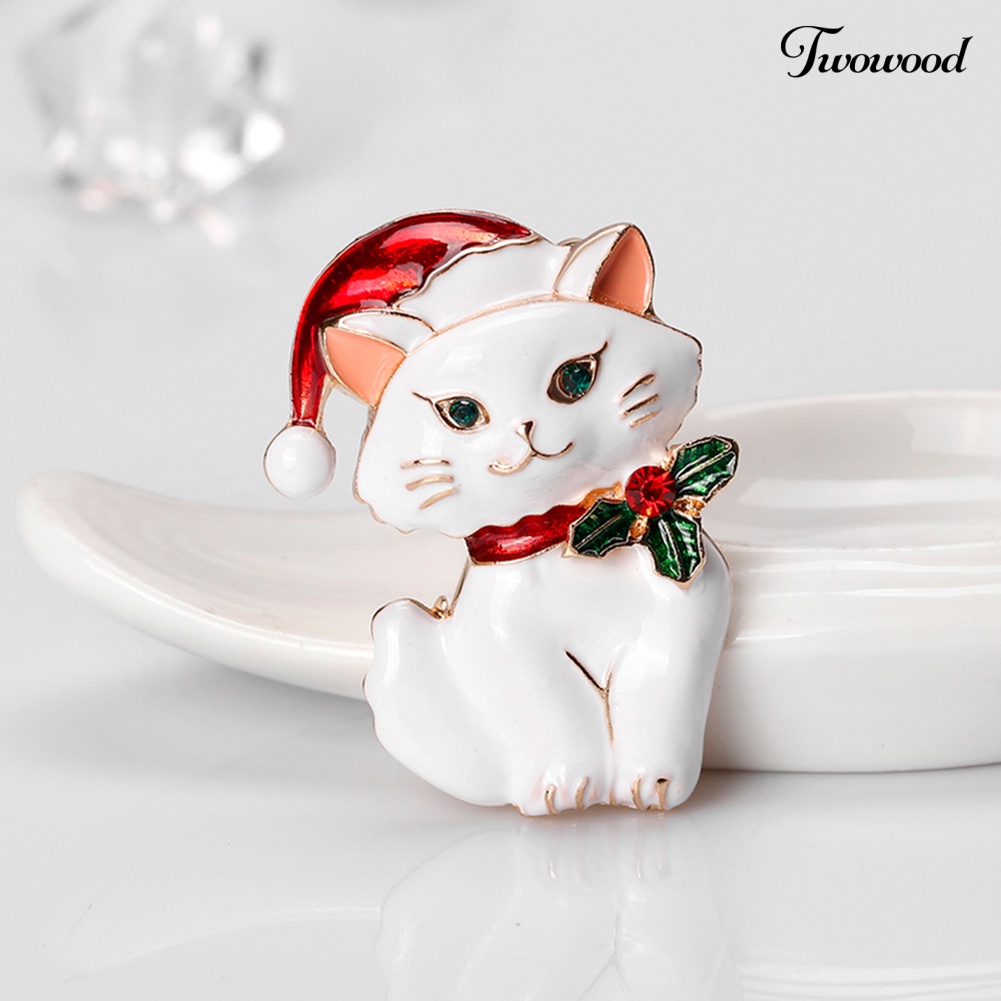 Twowood Bros Pin Enamel Kucing Natal Gaya Vintage Untuk Wanita