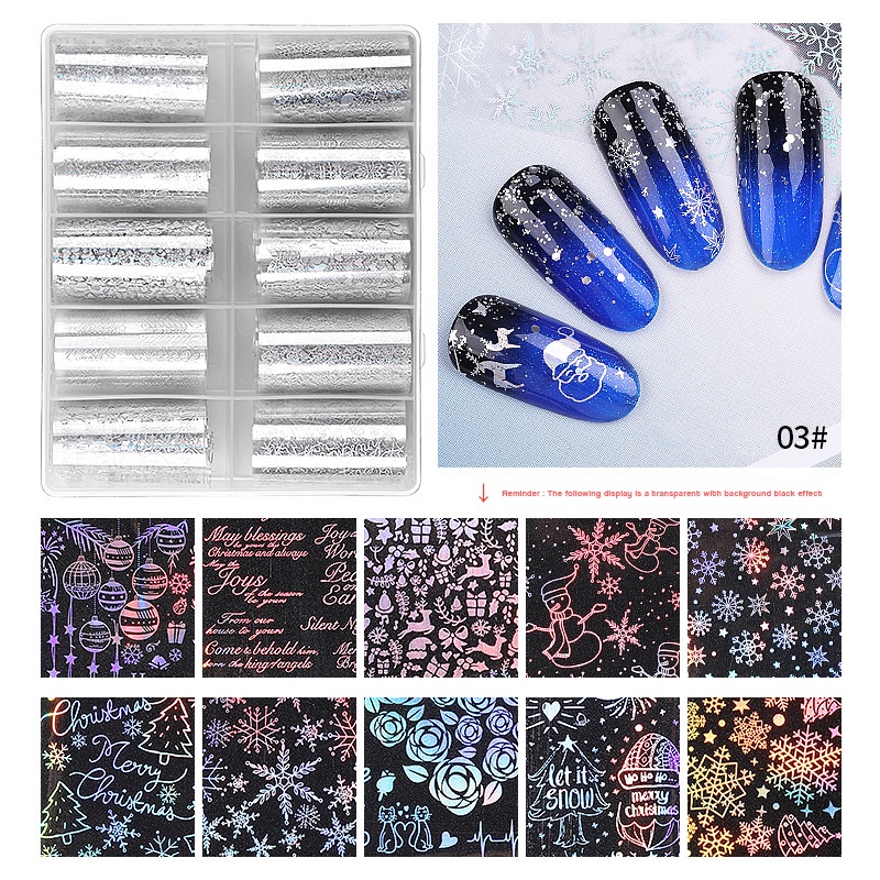 Pretty 10pcs/BOX MIX Christmas Snowflake Halloween flower design nail art foils transfer decals sticker Nail Art