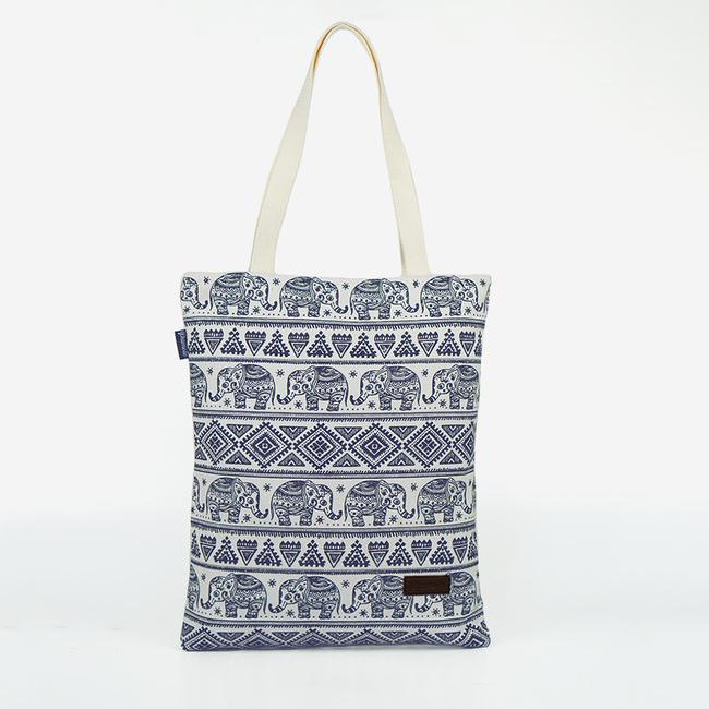 Pamole - Tote Bag Kekinian Bahan Kanvas Motif Gajah Penutup Resleting