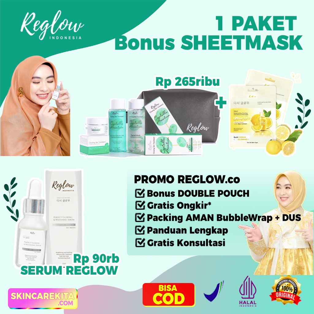 REGLOW SKINCARE [BONUS SHEET MASK] PAKET GLOWING ORIGINAL BPOM MENCERAHKAN WAJAH PUTIH KENYAL