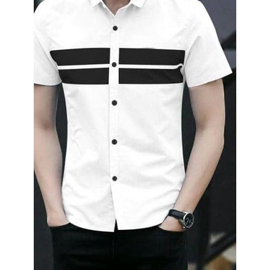 RISRUS FASHION HEM DENNY BAJU PRIA LENGAN PENDEK KEMEJA COWO COWOK - Hitam, M
