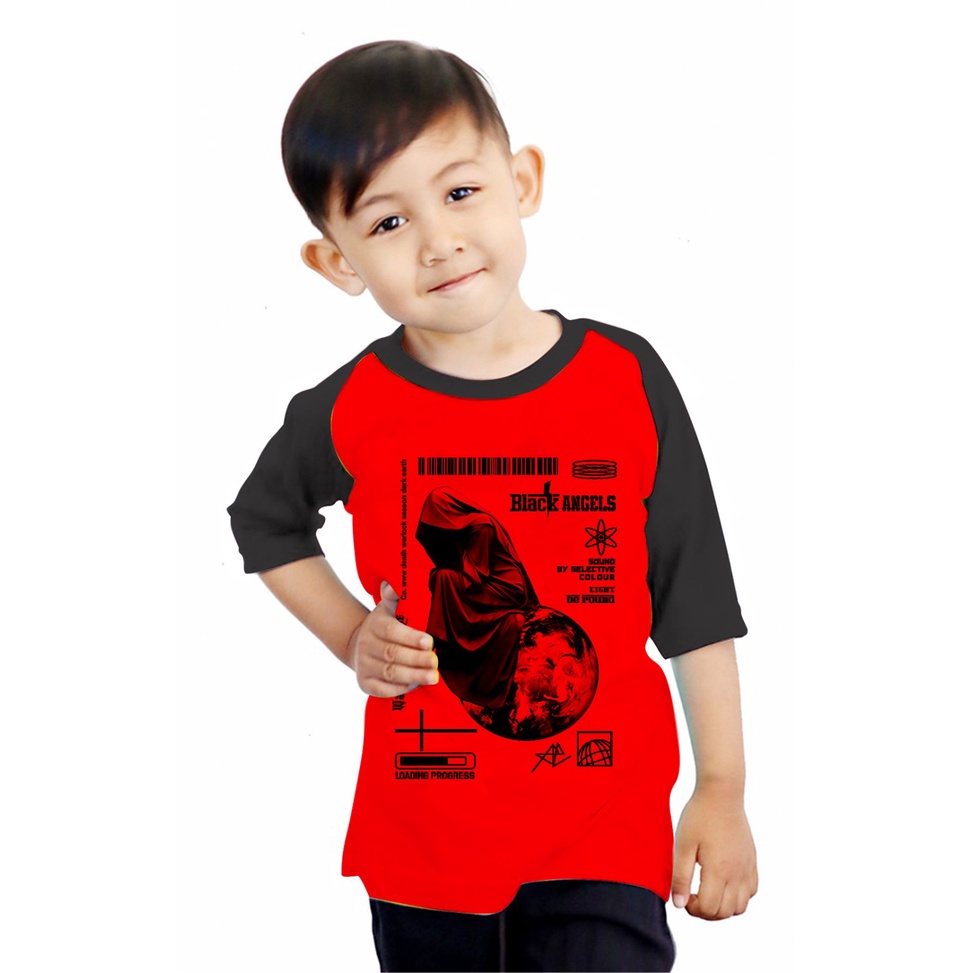 kaos anak-anak cowok sablon earth cowok / Kaos Raglan 34 Anak/kaos anak cowok/kaos kekinian/kaos rag