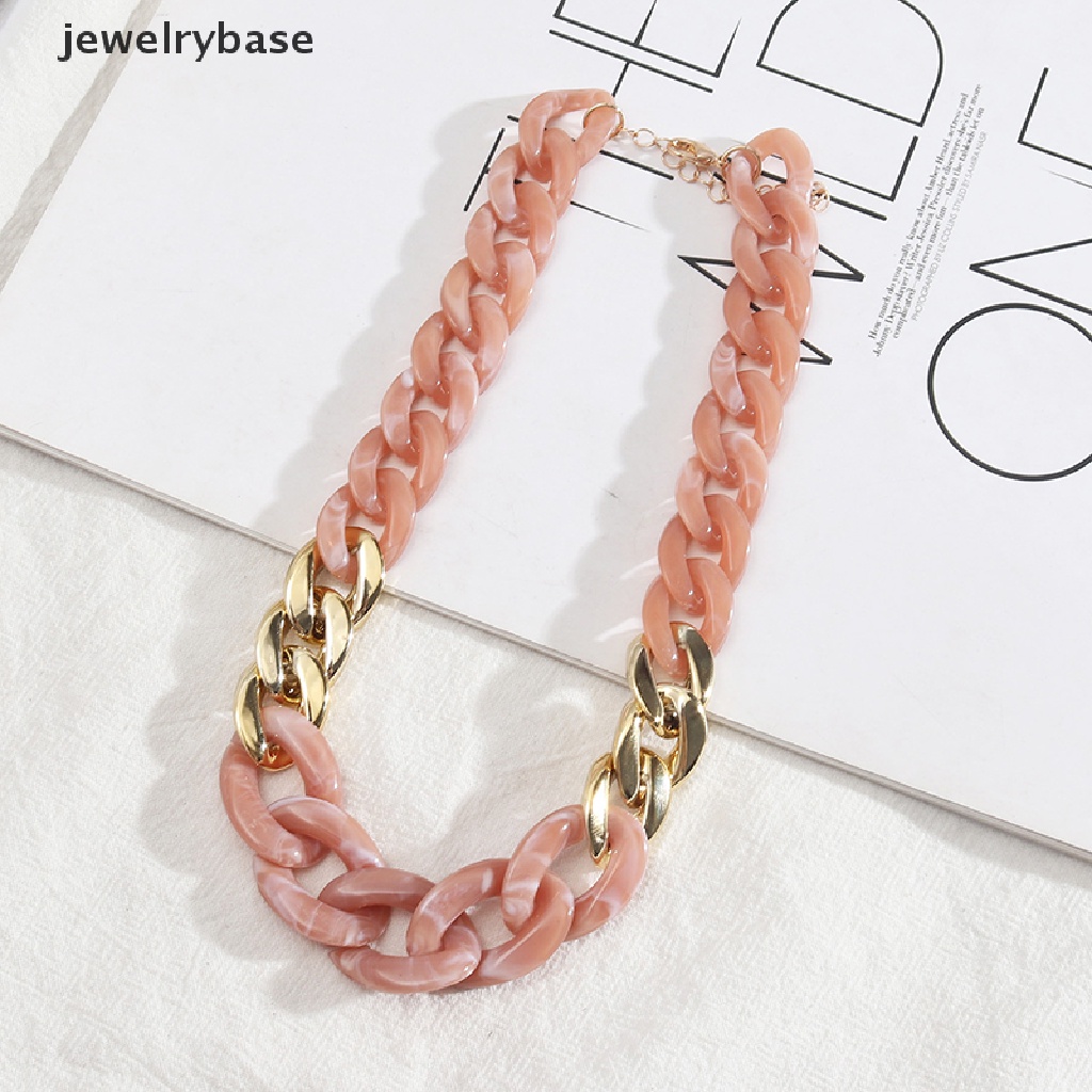 Kalung Rantai Bahan Resin Warna Pink Hijau Hitam Untuk Wanita