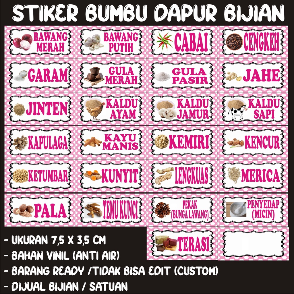 ((KODE S13) STIKER BUMBU|LABEL BUMBU|STIKER BUMBU DAPUR|NAMA BUMBU|BUMBU DAPUR|BUMBU REMPAH