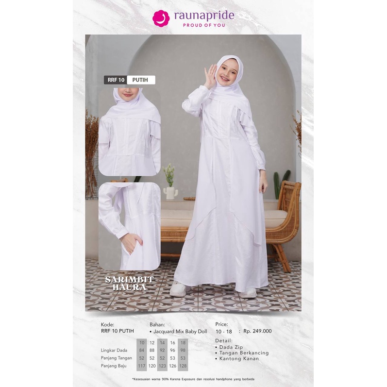 Rauna Gamis Remaja / Haura  Putih / Hitam / RRF-10 / Fashion Muslim