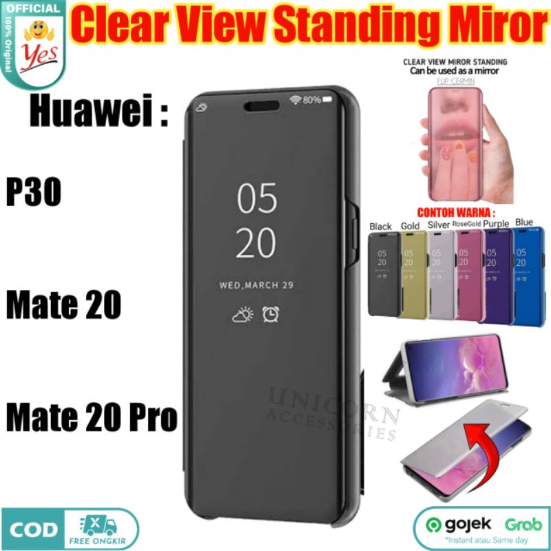 case clear view Huawei P30 Mate 20 Pro Casing Flip Wallet Cover Miror Standing