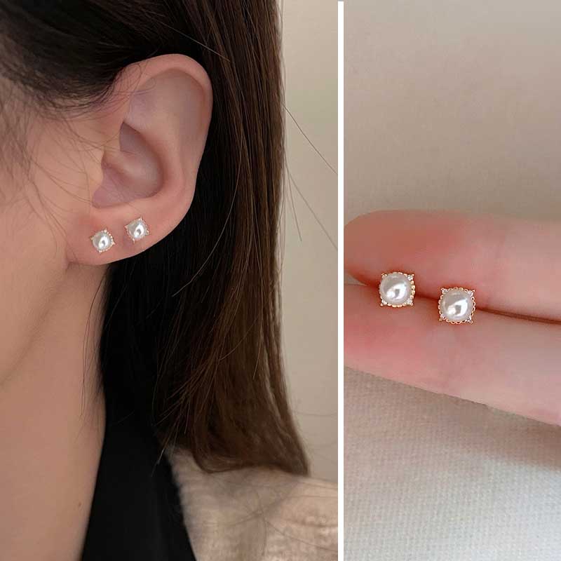 Berlian Mutiara Sederhana Stud Anting Emas Perak S925 Perhiasan Fashion Wanita Baja Titanium Earrings