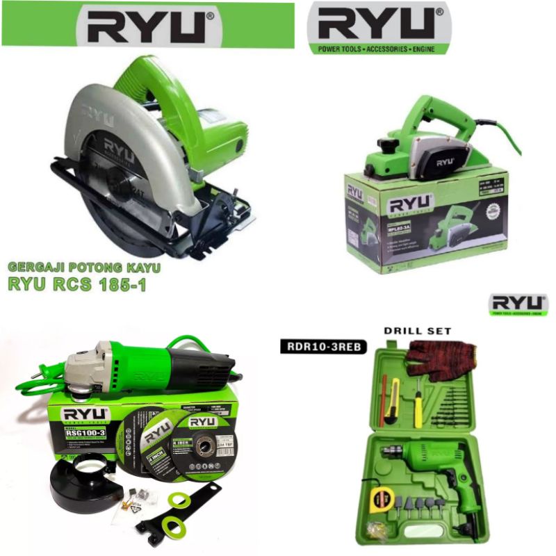 PAKET PROMO 4 IN 1 BOR RYU ,GRENDA RYU, MESIN POTONG KAYU, MESIN SERUT KAYU RYU
