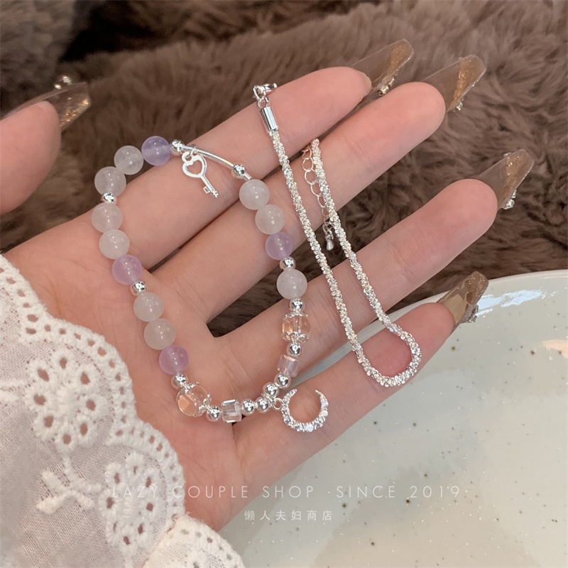 Roselife Gelang Tangan Wanita Desain Manik Opal Putih Ungu Sequin Klasik Elegan