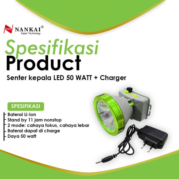 Senter Kepala Led 50 Watt + Charger