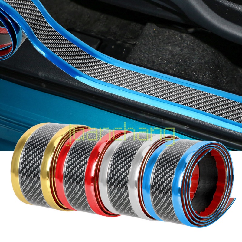 Stiker Strip Karet Pelindung Bumper Pintu Mobil Bahan Carbon Fiber Lembut Anti Gores 1M