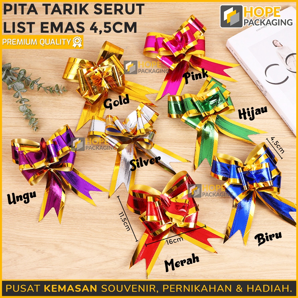 

[Harga / 10 Pcs] Pita Tarik Serut List Emas / Pita Gold 4,5cm / Pita Parcel Kado Souvenir / Pita kotak Hampers / Pita Kotak Hampers / Pita List Gold