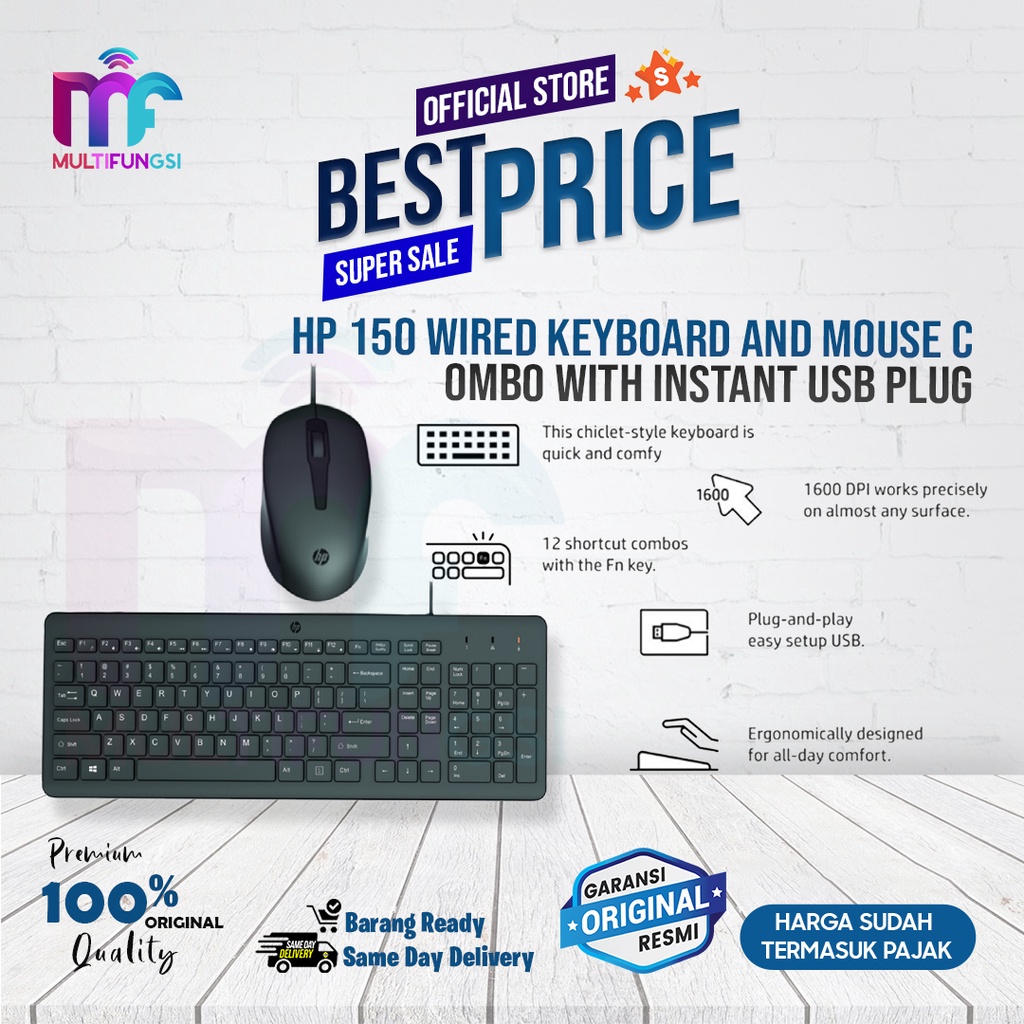 HP 150 Wired Keyboard and Mouse Combo with Instant USB Plug/HP150