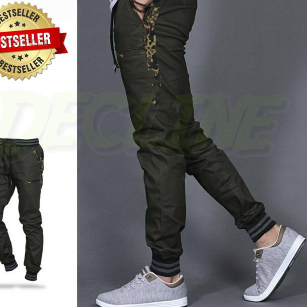 Celana joger pria | joger camo green| joger list army | jogger | urban - Hijau Army, M