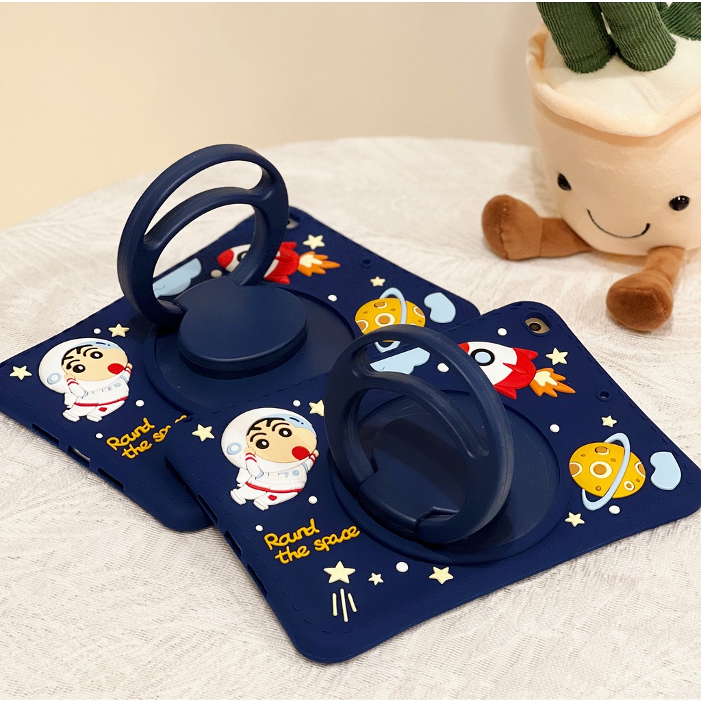 Casing Soft Case Silikon 360 Derajat Untuk Xiaomi Redmi Pad (2022) 10.61 &quot;VHU4254IN 5G° Ring Stand Cover Krayon Shin Chan Desain Kartun Astronot Rotasi Putar