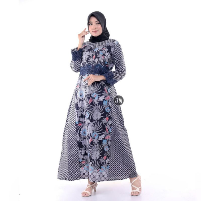 Gamis Batik Cardi Modern Kombinasi Renda Terbaru Kekinian