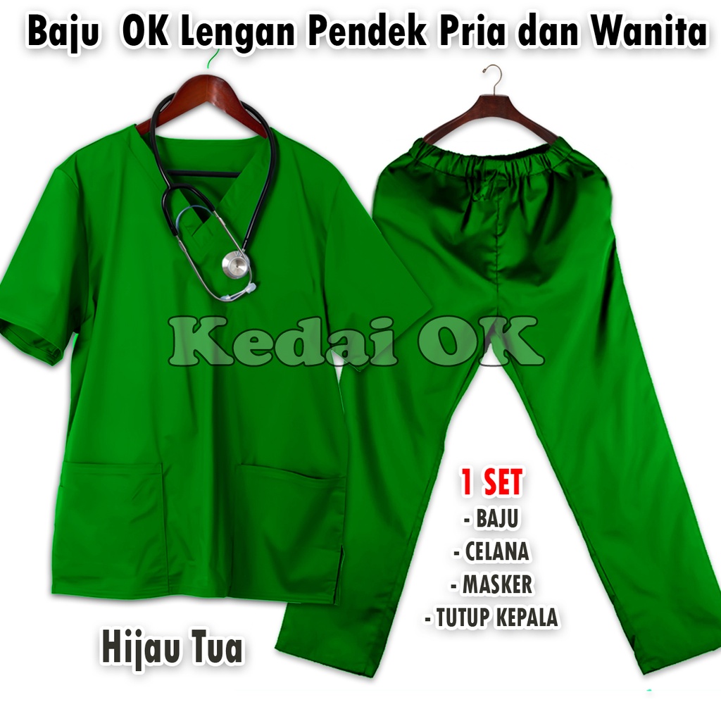 Baju Ok Perawat Medis - Baju Scrub OK - Baju Perawat Lengan Pendek - Seragam Jaga OK - Baju Tindakan OKA - Baju OK Bidan