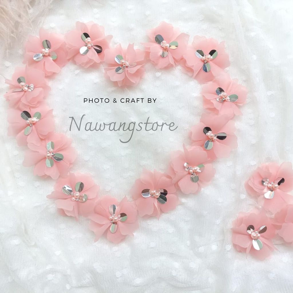 aplikasi bunga petunia organza/5cm/payet kipas/kebaya/