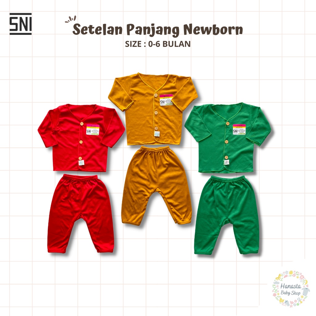 Baju Bayi Newborn Setelan Panjang Polos Baru Lahir Katun 0-6 Bulan