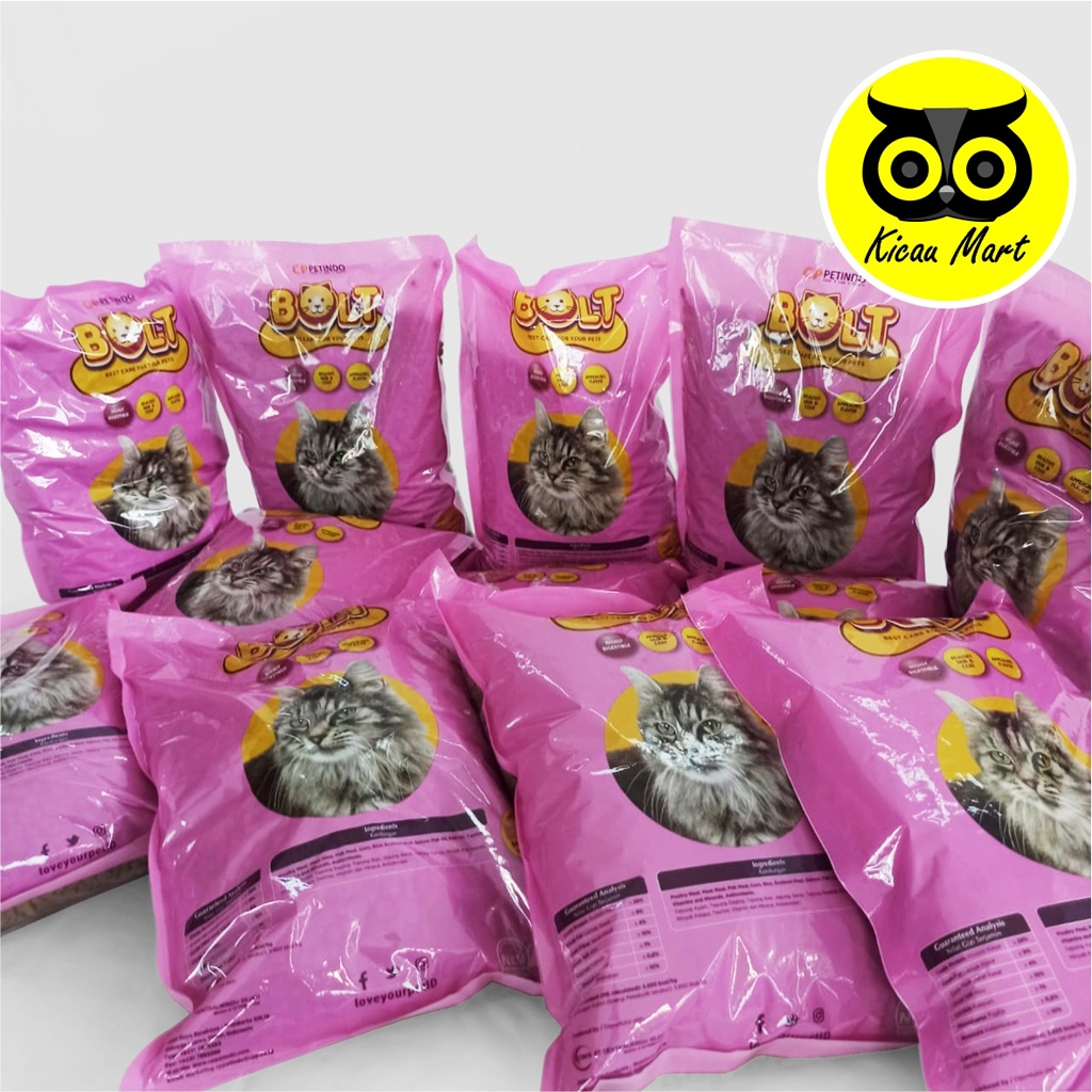 Makanan Kucing Bolt Rasa Salmon Bentuk Bulat 500 Gr Pakan Kucing Bolt Cat Dry Food Makanan Kering Pelet Kucing
