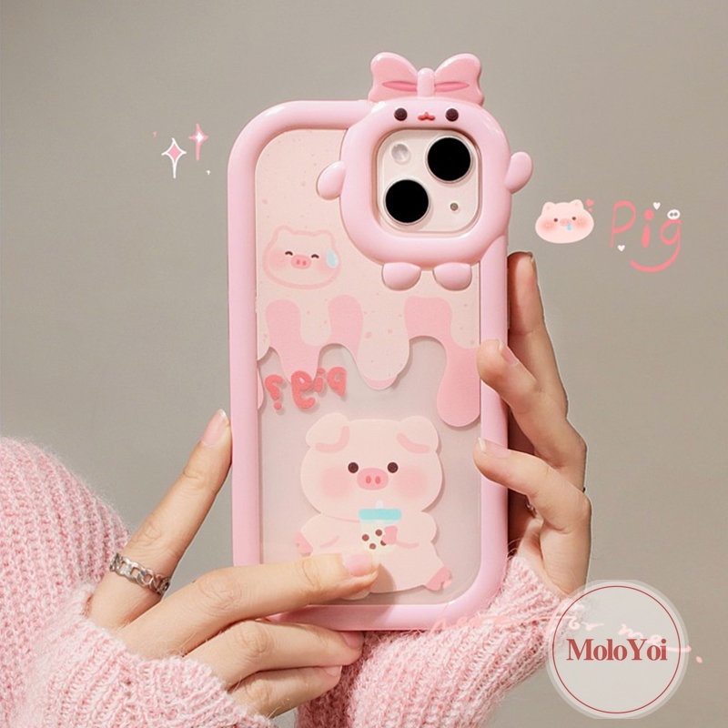 Soft Case Tpu Motif Kartun Milk Tea Pig 3D Untuk iPhone 11 6Plus 7Plus 13 12 14 Pro Max XR 6 7 8 6s 14 Plus X XS Max SE 2020