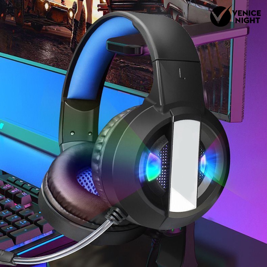 (VNEP) (Berkabel) A8 Headphone Efek Cahaya Pengurangan Kebisingan Surround Sound Gaming Komputer Headphone untuk Rumah