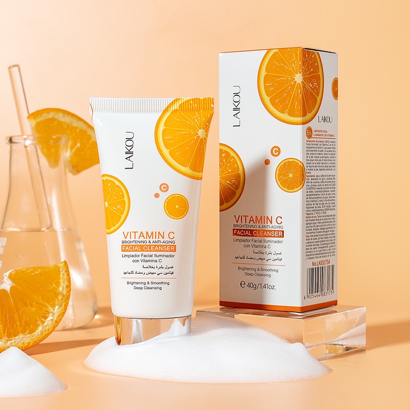 LAIKOU Vitamic C Cleanser Foam Facial Wash Membersihkan Pori-pori Mengurangi Kekusaman 40g