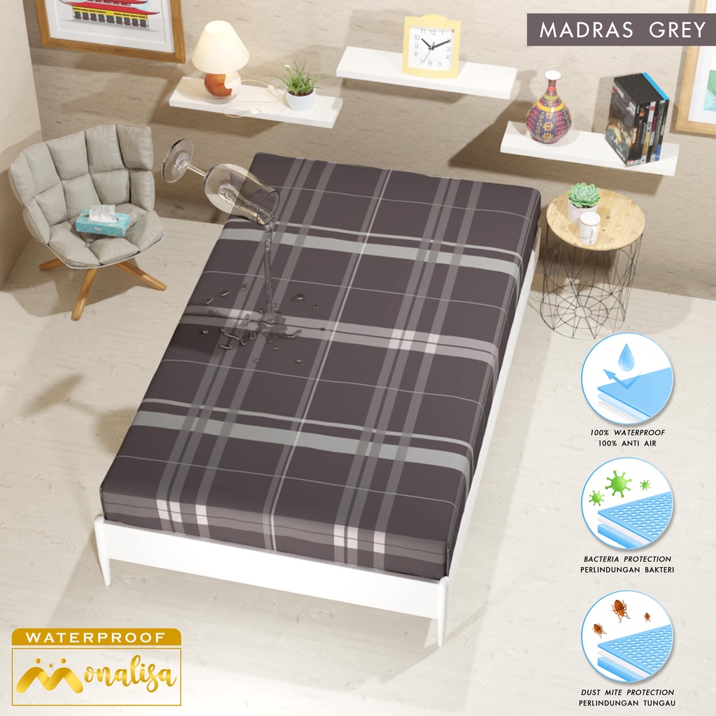 Monalisa Waterproof Sprei Uk 100/120 - Madras Grey