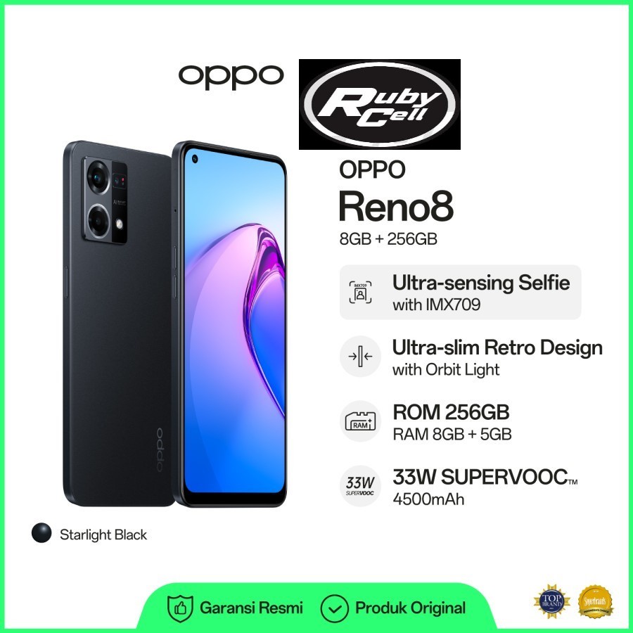 OPPO Reno8 4G 8/256GB Smartphone - Garansi resmi