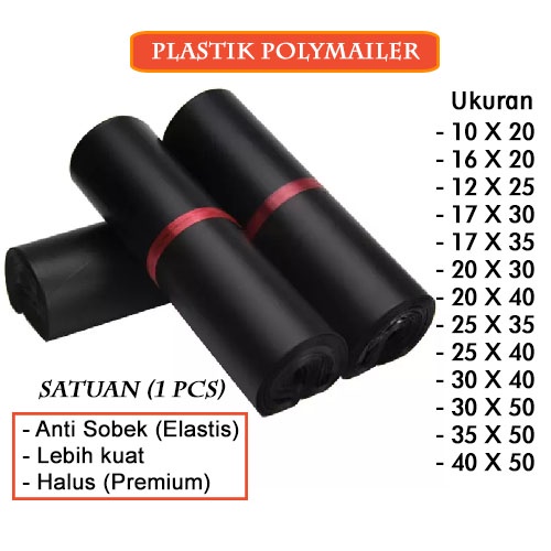 Plastik Polymailer ALL SIZE  Hitam HD Matte  Kantong Plastik Packing Olshop Satuan (1 pcs)  Lem Kuat Anti Sobek Termurah