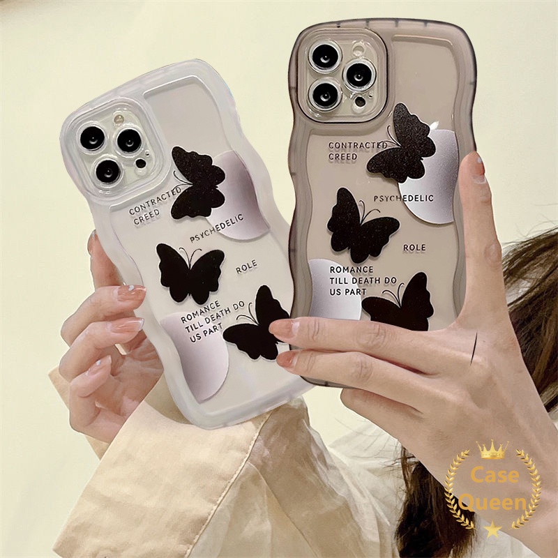 Soft Case Tpu Motif Kupu-Kupu Hitam Untuk iPhone 14 13 11 12 Pro Max XR 7 6 6s 8 Plus 14 Plus X XS Max SE 2020 7Plus 8Plus