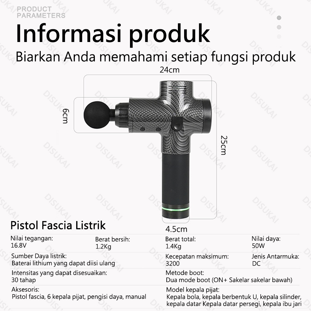 【Stok Baru】6 bentuk kepala pijat panel sentuh LCD 30 kecepatan pijat Pistol Pijat 16.8V