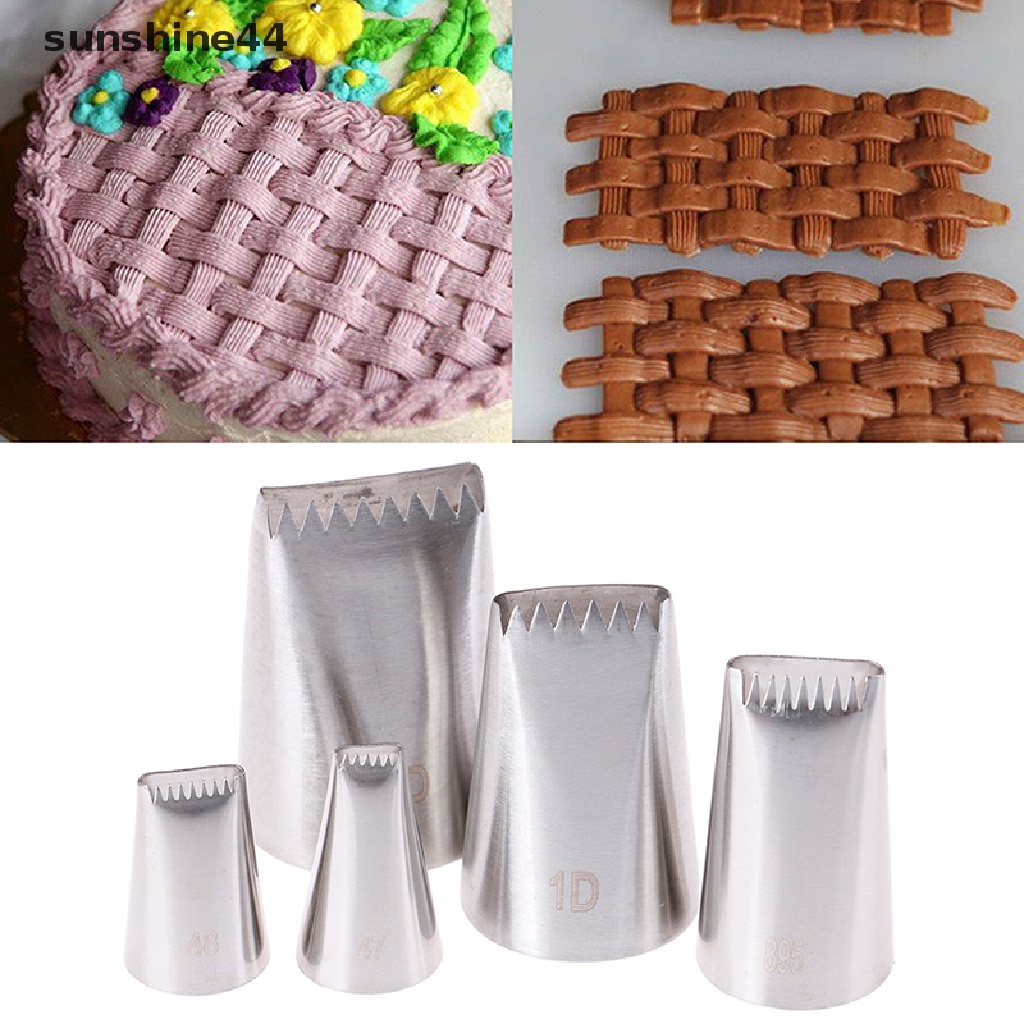 Sunshine 5pcs / Set Spuit Piping Stainless Steel Bentuk Keranjang Anyam Untuk Dekorasi Kue