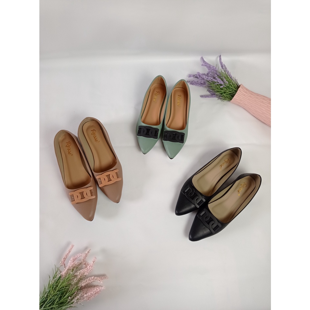 ROSSE Sepatu Heels 2 cm Flatshoes Ranty bahan Doff - Rubber BR04 Sepatu Kantor Wanita / Sepatu Wanit