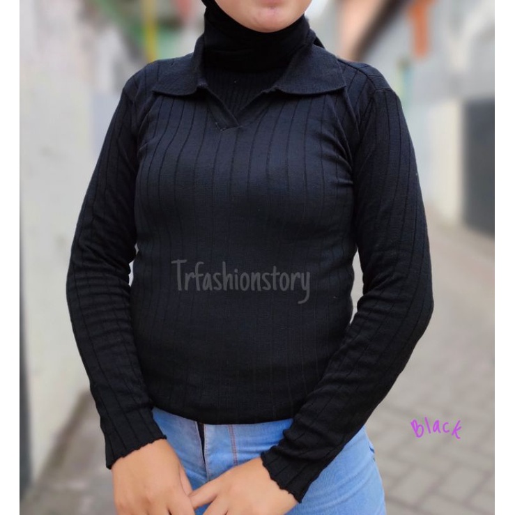 ALENA LONG SLEEVE KRAH POLO ATASAN WANITA RAJUT