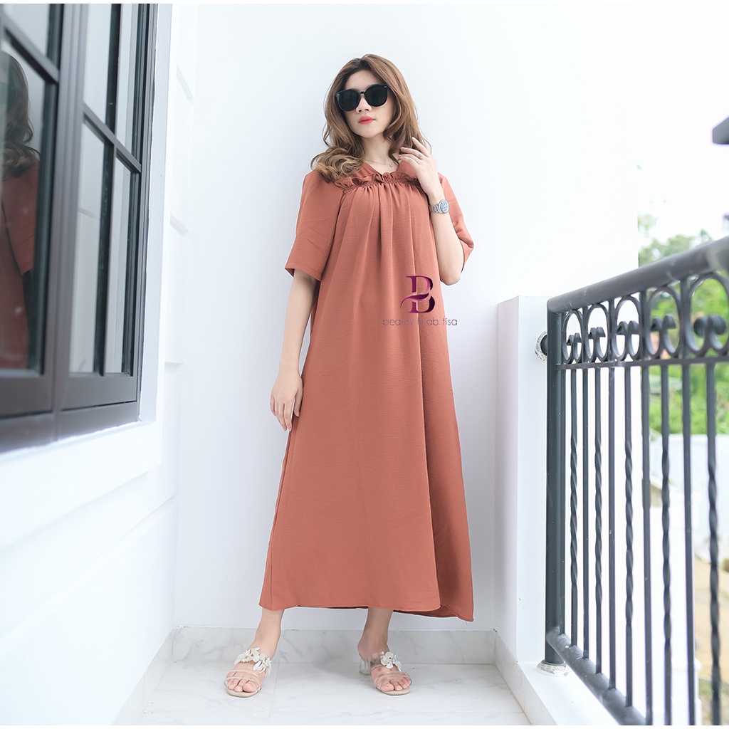 Daster Elizabeth Big Size Variasi Ruffle Long Dress Rayon Terbaru 2022 BeutyHijab