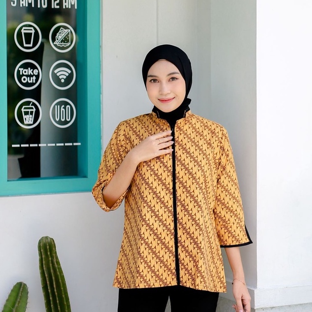 Jual Batik Wanita Atasan Lengan Panjang Modern Motif Wayang M L Xl Best